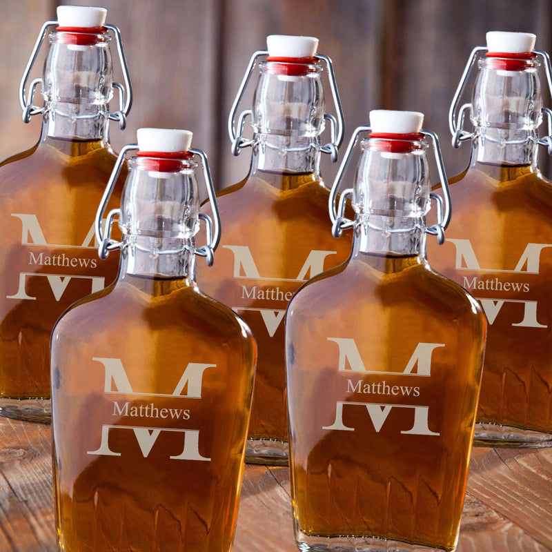 Personalized Wedding Glass Flasks - Set of 5