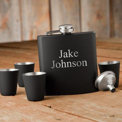 Personalized Flasks & 4 Shot Glasses - Gift Box Set-Flasks-JDS-