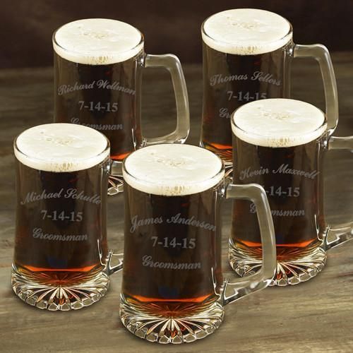 Personalized Groomsmen Glass Beer Mugs Set of 5 - 25 oz.-Barware-JDS-
