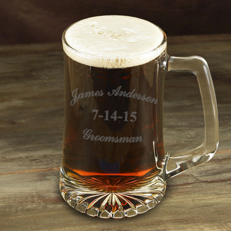 Personalized Groomsmen Glass Beer Mugs Set of 5 - 25 oz.-Barware-JDS-