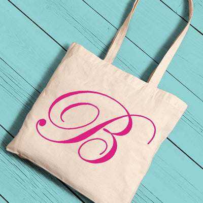 Personalized Canvas Tote - Initial-Pink-