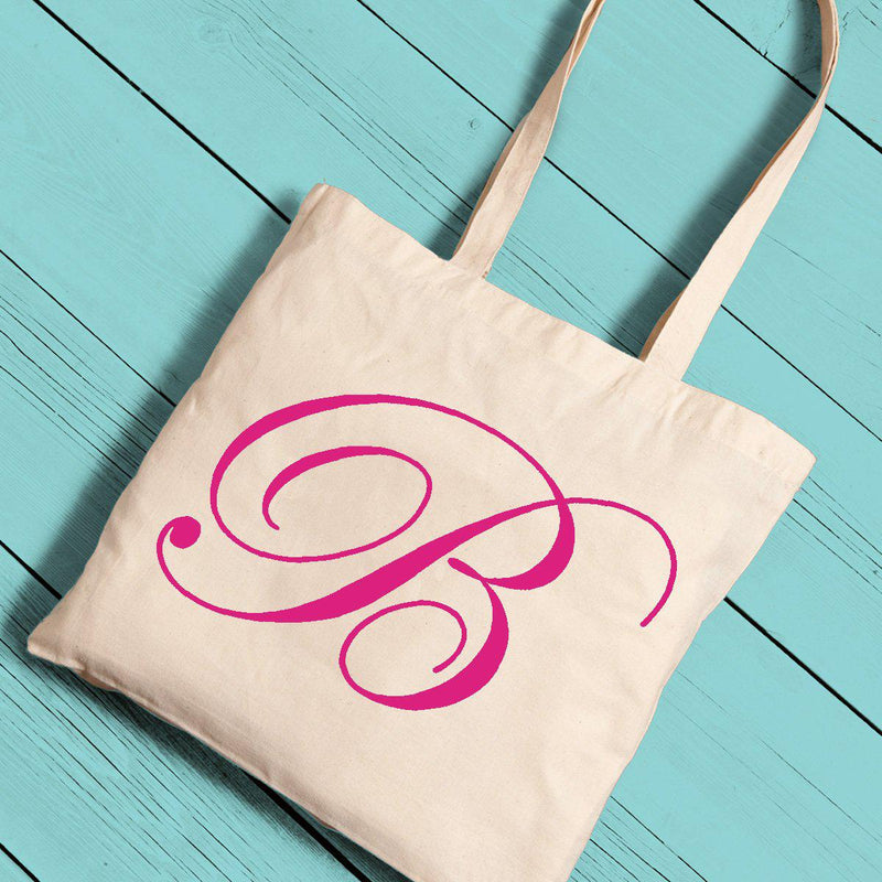 Personalized Canvas Tote - Initial-Pink-
