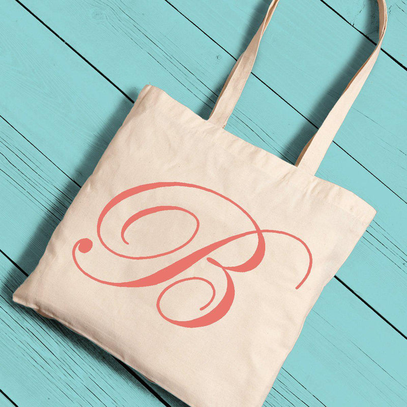 Personalized Canvas Tote - Initial-Peach-