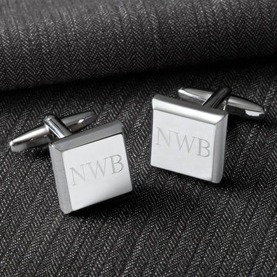 Personalized Cufflinks - Silver - Modern - Square - Groomsmen Gifts-Silver-