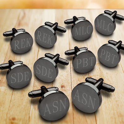 Personalized Cufflinks - Set of 5 - Round - Gunmetal - Groomsmen Gifts-