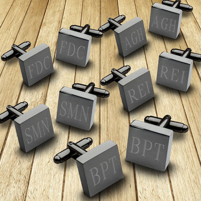 Personalized Cufflinks - Set of 5 - Gunmetal - Square - Groomsmen Gifts-