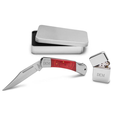 Personalized Pocket Knife - Lighter - Gift Set - Yukon - Lock Back - Groomsmen Gifts-Default-