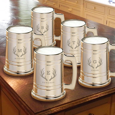 Personalized Groomsmen Gunmetal Beer Mugs - Set of 5-Barware-JDS-Antlers-
