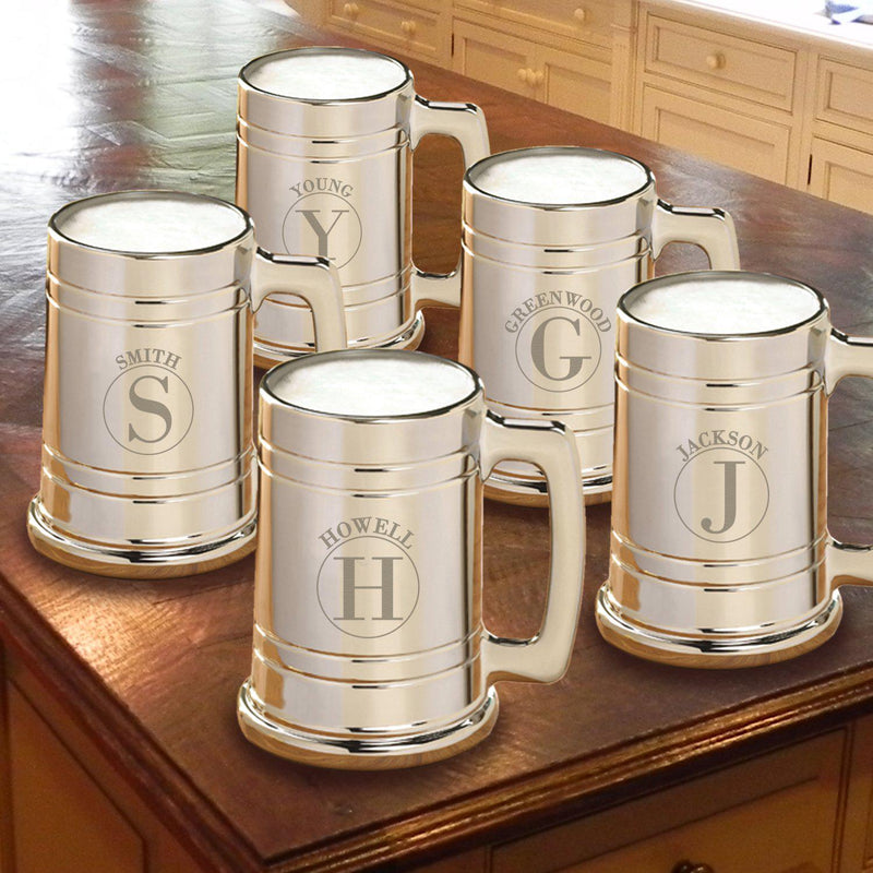 Personalized Groomsmen Gunmetal Beer Mugs - Set of 5-Barware-JDS-Circle-