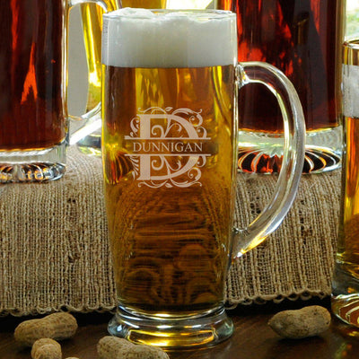 Personalized Beer Mugs - Glass - Slim - Groomsmen - 18 oz.-Filigree-