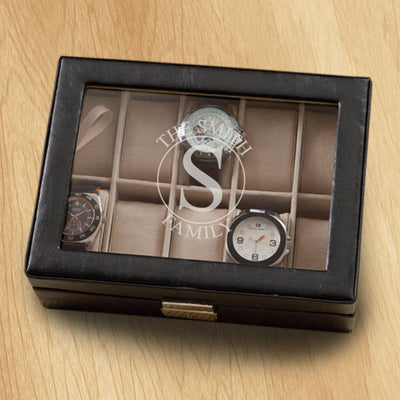 Personalized Watch Box Black Leather Watch Box