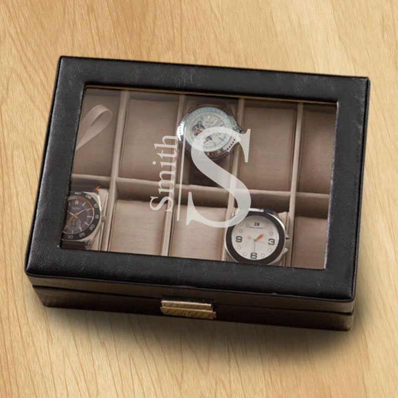 Personalized Watch Box Black Leather Watch Box