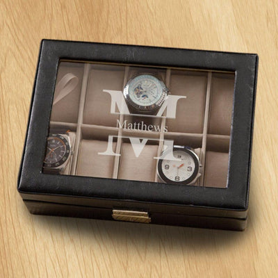 Personalized Watch Box Black Leather Watch Box