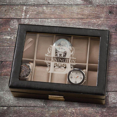 Personalized Watch Box Black Leather Watch Box