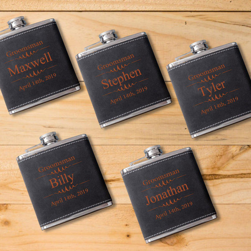 Set of 5 6oz. Suede Flask with Orange Lettering