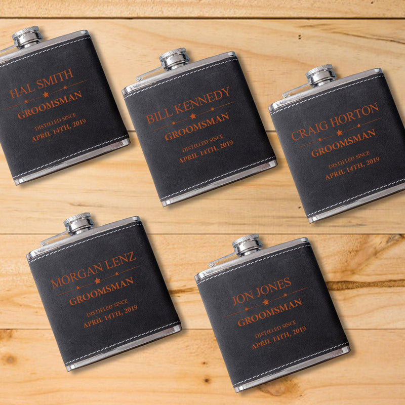 Set of 5 6oz. Suede Flask with Orange Lettering