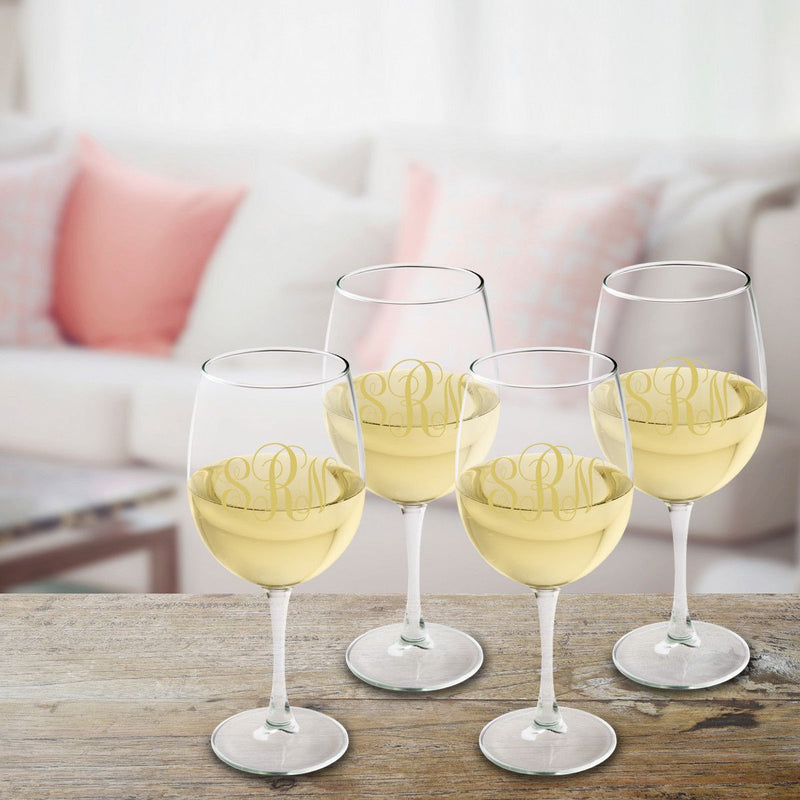Personalized White Wine Glass Set-Gold-