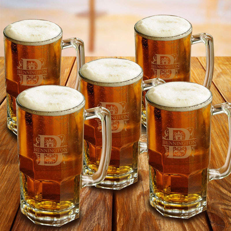 Personalized Groomsmen Glass Beer Mugs Set of 5 - 32 oz.-Barware-JDS-Filigree-
