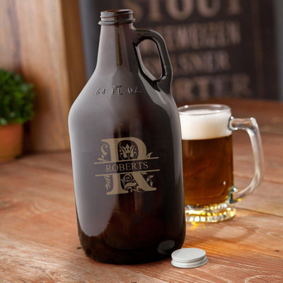 Monogrammed Amber Glass Beer Growler - 64 oz.