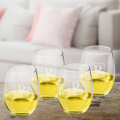 Personalized Stemless Wine Glass Set - Personalized Wine Glass Set - Monogrammed Wine Glass Set for Groomsmen-