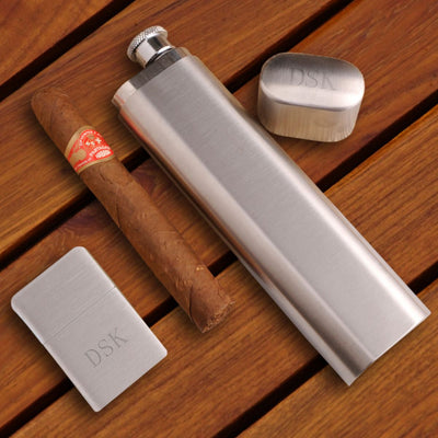 Personalized Flasks - Cigar Case - Lighter - Combo - Groomsmen - 1.5 oz.-