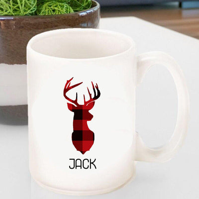 Personalized Red & Black Plaid Deer Coffee Mug-