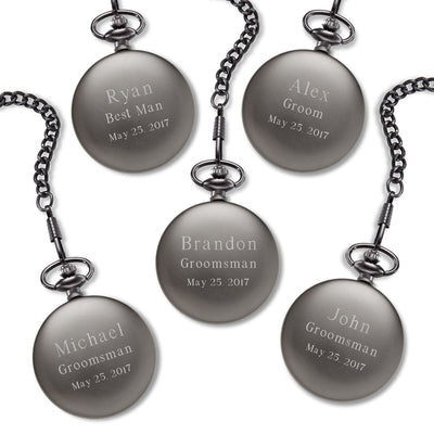 Personalized Gunmetal Gray Exposed Gears Pocket Watch Set of 5-Executive Gifts-JDS-