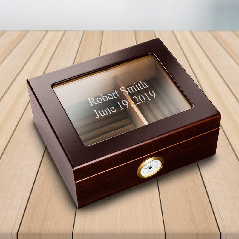Personalized Trinidad Glass Top Mahogany Humidor