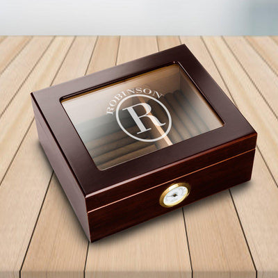 Personalized Monogram Glass Top Humidor - Mahogany
