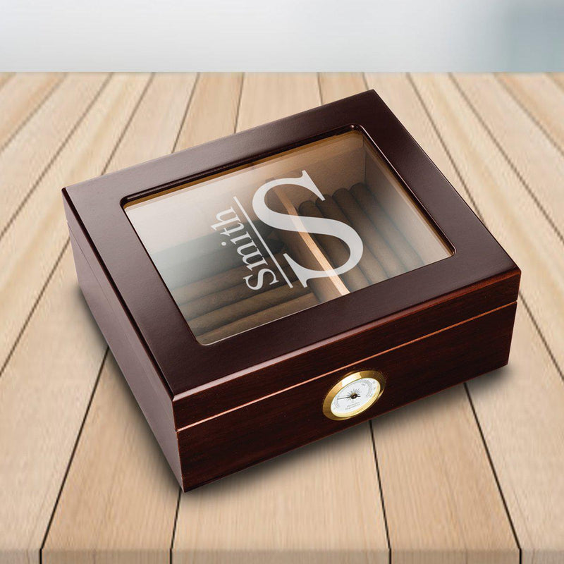 Personalized Monogram Glass Top Humidor - Mahogany