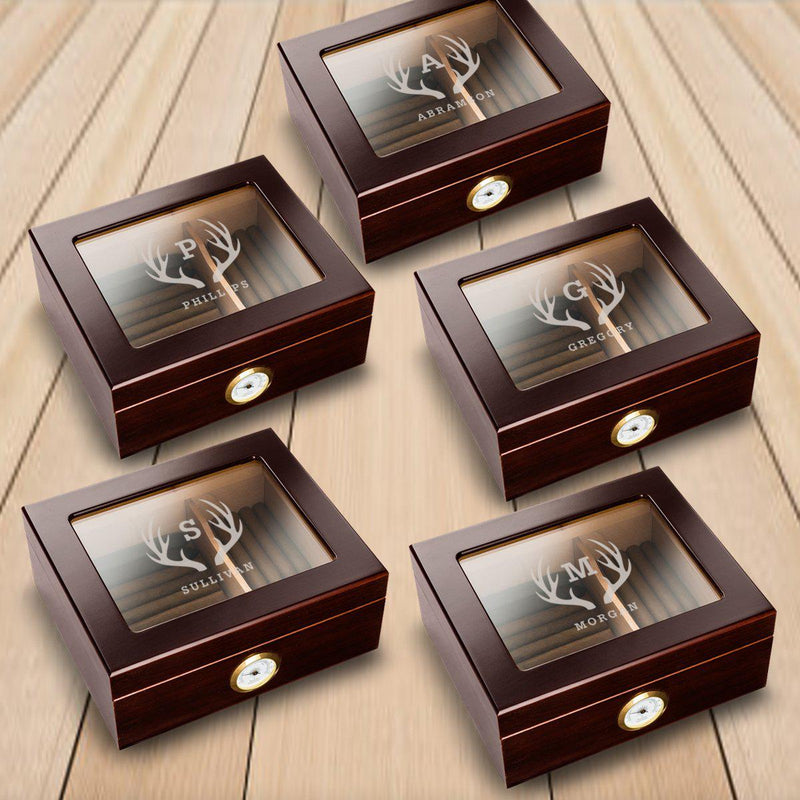 Personalized Mahogany Glass Top Humidor - Set of 5