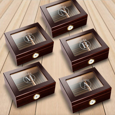 Personalized Mahogany Glass Top Humidor - Set of 5