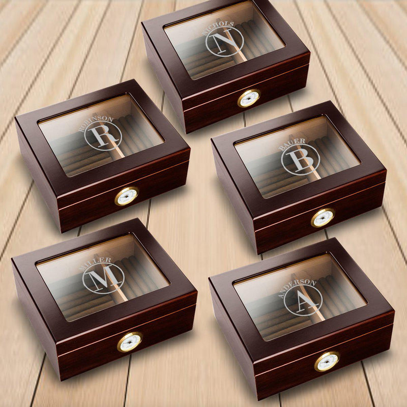 Personalized Mahogany Glass Top Humidor - Set of 5