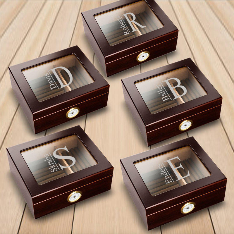 Personalized Mahogany Glass Top Humidor - Set of 5