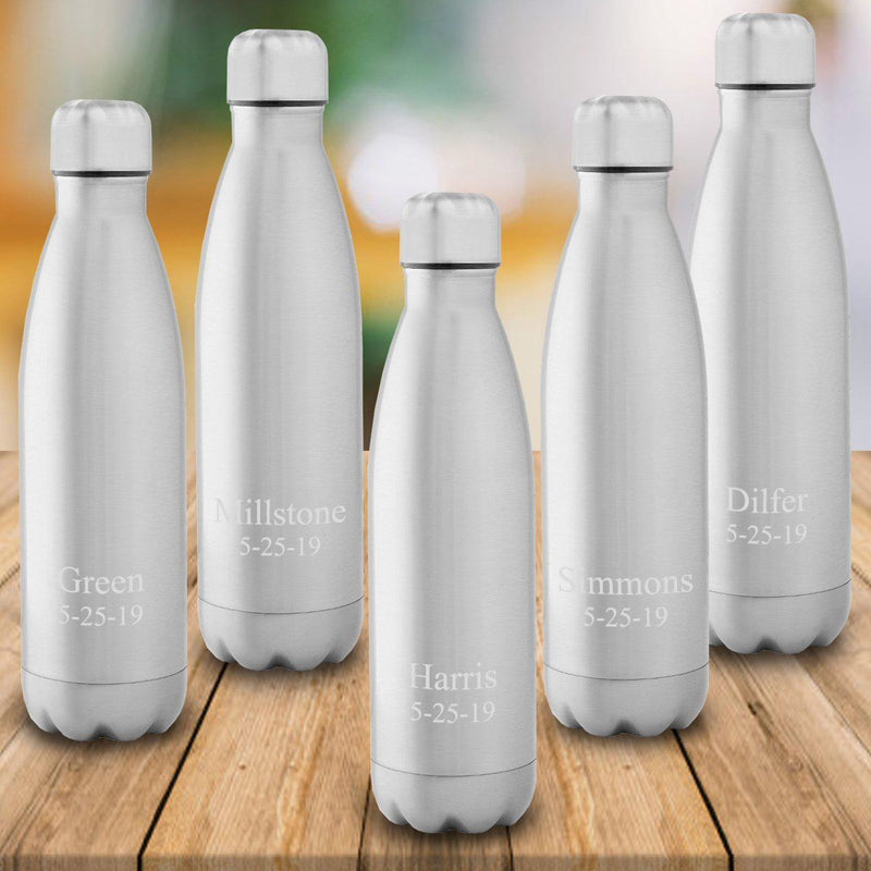 Set of 5 Personalized Stainless Steel Water Bottles