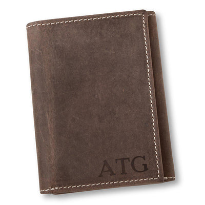 Personalized Men's Medium Brown Leather Borello Tri-fold Wallet-Blind-