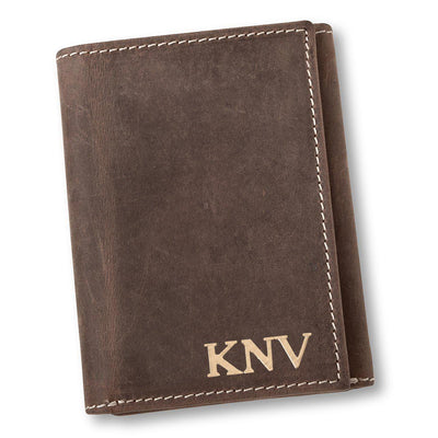 Personalized Men's Medium Brown Leather Borello Tri-fold Wallet-Gold-