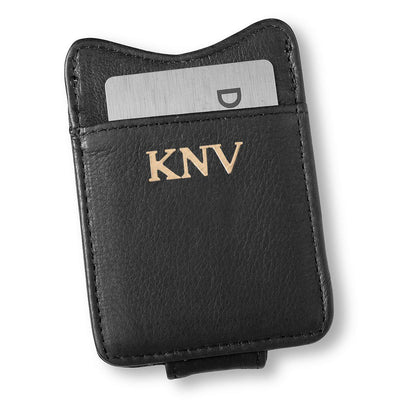 Personalized Black Leather Borello Money Clip-Gold-