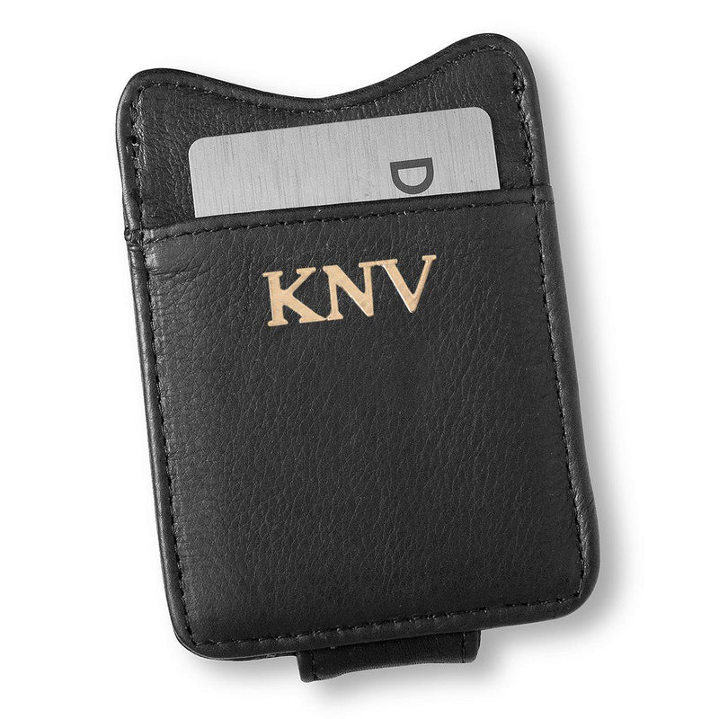Personalized Black Leather Borello Money Clip-Gold-
