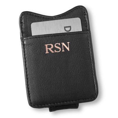 Personalized Black Leather Borello Money Clip-RoseGold-