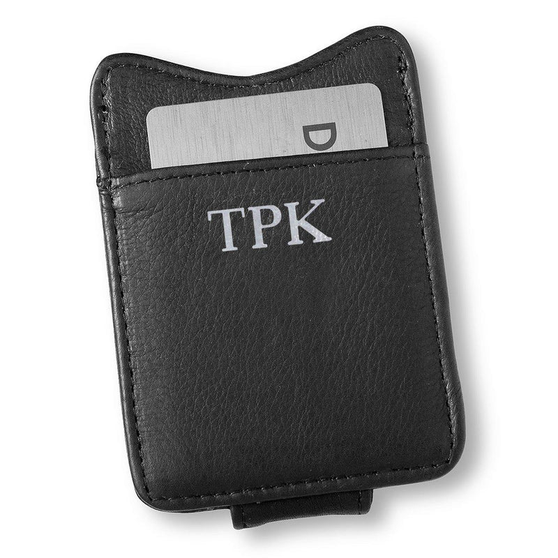 Personalized Black Leather Borello Money Clip-Silver-