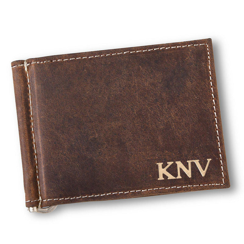 Personalized Distressed Brown Leather Borello Wallet for Men-Gold-