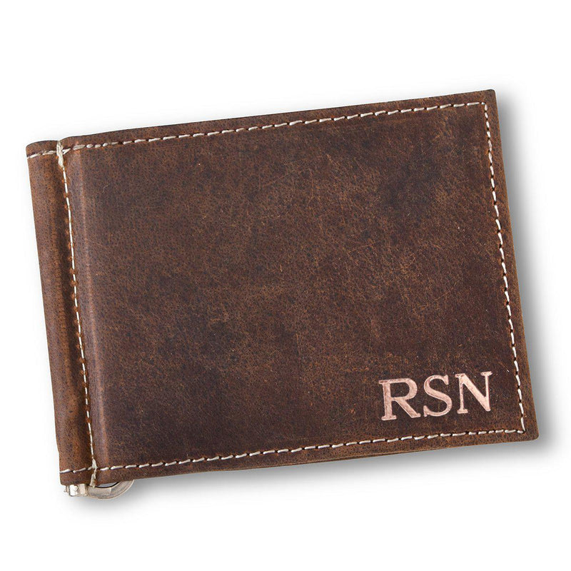 Personalized Distressed Brown Leather Borello Wallet for Men-RoseGold-