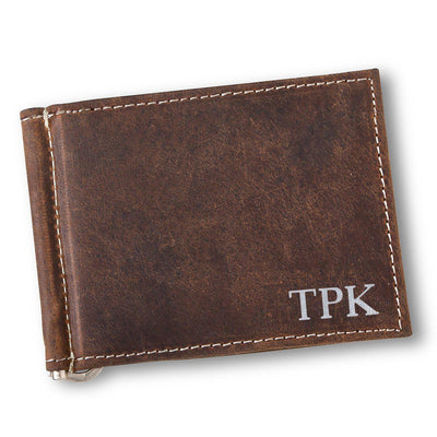 Personalized Distressed Brown Leather Borello Wallet for Men-Silver-