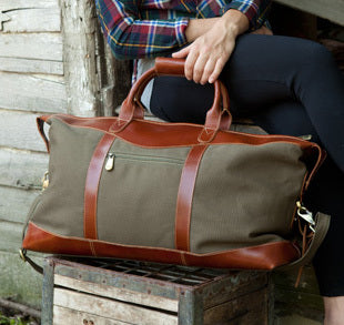 Personalized Forest Green Borello Canvas and Leather Weekender Duffel Bag-