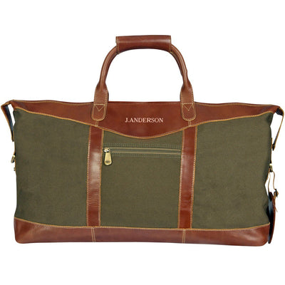 Personalized Forest Green Borello Canvas and Leather Weekender Duffel Bag-RoseGold-