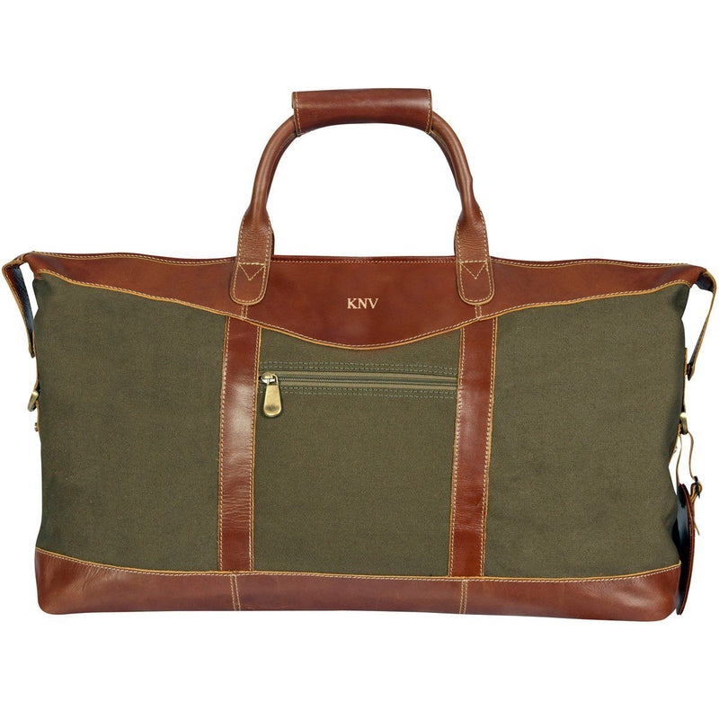 Personalized Forest Green Borello Canvas and Leather Weekender Duffel Bag-Gold-