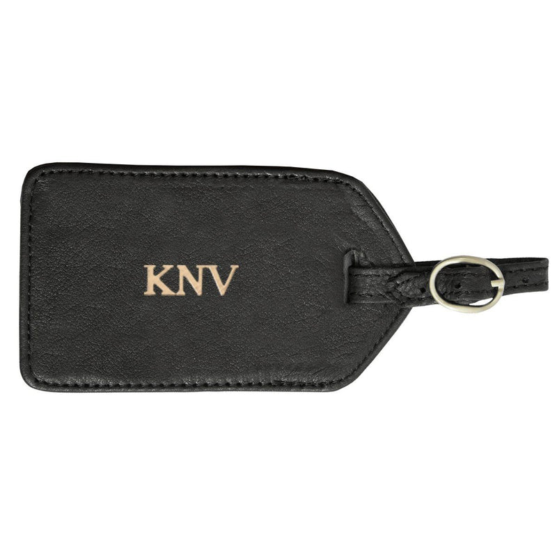 Personalized Black Leather Luggage Tag-Gold-