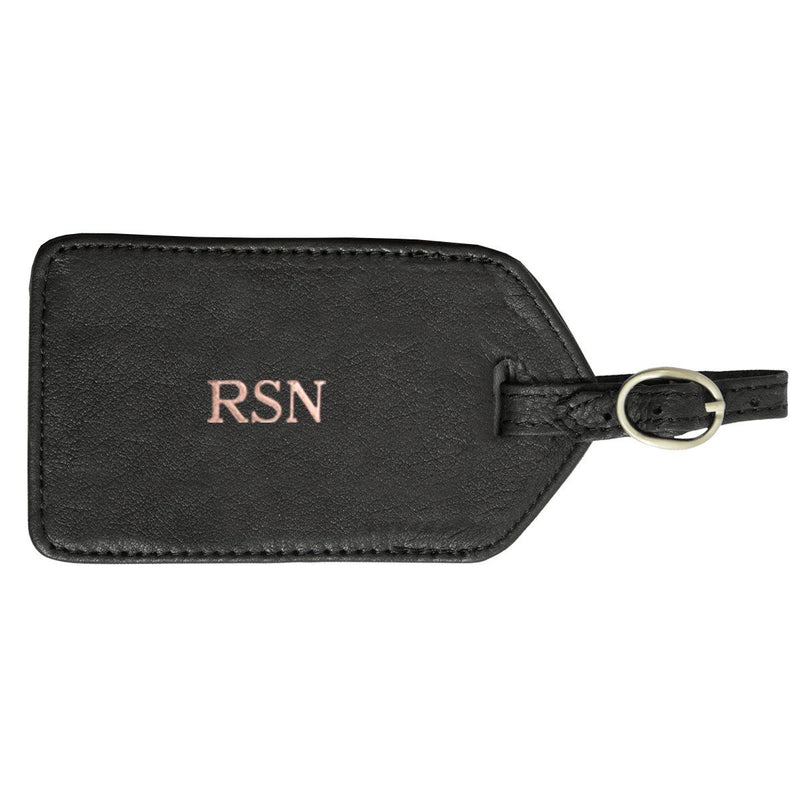 Personalized Black Leather Luggage Tag-RoseGold-