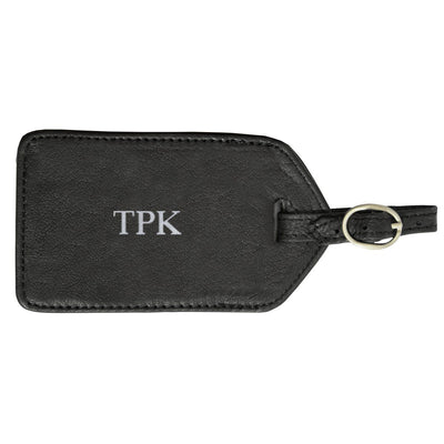 Personalized Black Leather Luggage Tag-Silver-
